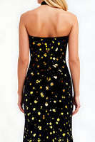 Load image into Gallery viewer, Halter Black Golden Sequin Prom Dress with Slit