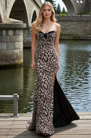 Load image into Gallery viewer, Coffee Leopard Strapless Prom Dress with Slit