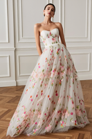 Load image into Gallery viewer, White Floral Strapless A Line Long Prom Dress