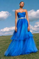 Load image into Gallery viewer, Royal Blue Ruched Strapless A Line Prom Dress With Rhinestones