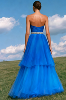 Load image into Gallery viewer, Royal Blue Ruched Strapless A Line Prom Dress With Rhinestones