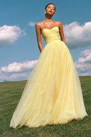 Load image into Gallery viewer, Light Yellow Ruched Strapless A Line Prom Dress