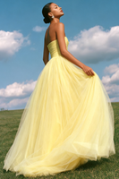 Load image into Gallery viewer, Light Yellow Ruched Strapless A Line Prom Dress