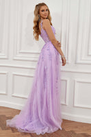 Load image into Gallery viewer, Navy Tulle Princess Prom Dress with Appliques
