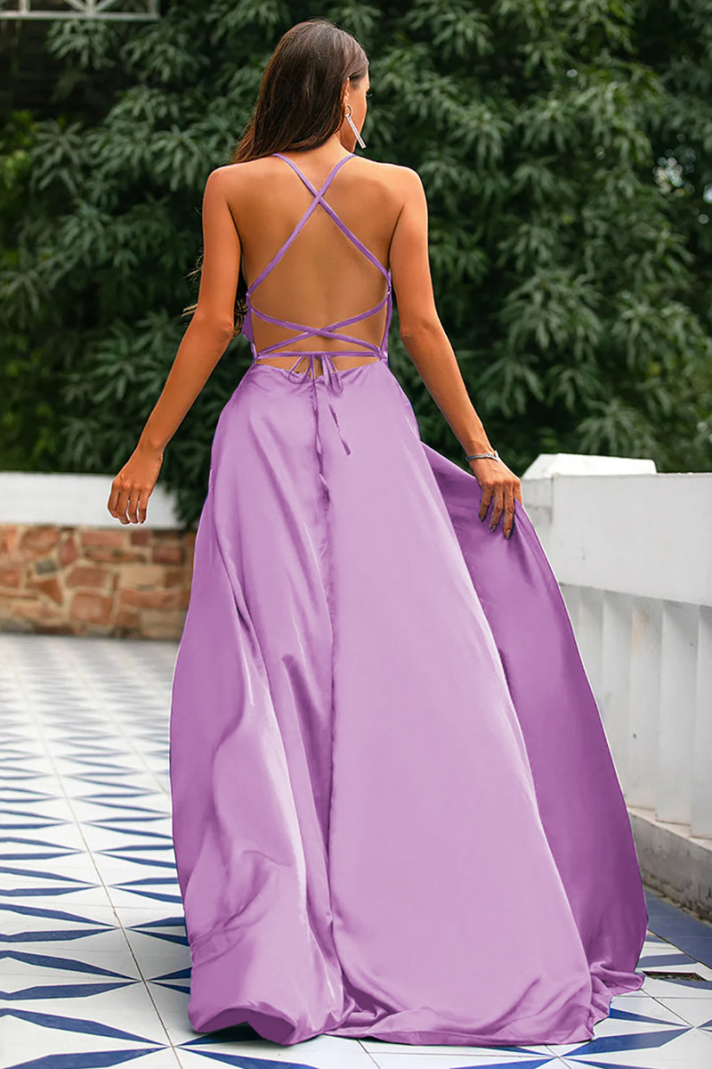 Load image into Gallery viewer, Dark Green Backless Satin Prom Dress with Slit