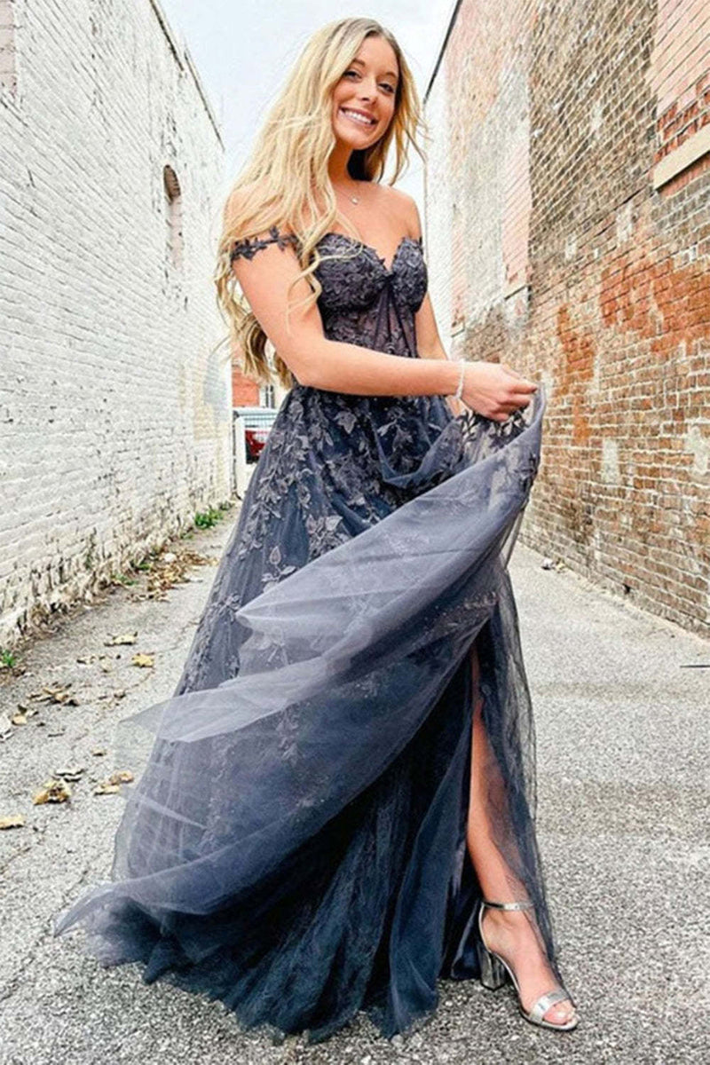 Load image into Gallery viewer, Lilac A-Line Spaghetti Straps Tulle Prom Dress with Appliques
