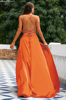 Load image into Gallery viewer, Dark Green Backless Satin Prom Dress with Slit