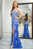 Load image into Gallery viewer, Blue Mermaid Spaghetti Straps Long Prom Dress with Appliques