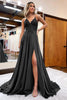 Load image into Gallery viewer, A Line Green Satin Beaded Prom Dress with Slit