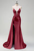 Load image into Gallery viewer, Navy Mermaid V Neck Corset Beaded Prom Dress with Slit