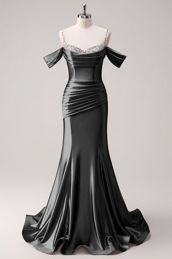 Golden Mermaid Cold Shoulder Sequined Ruched Long Prom Dress