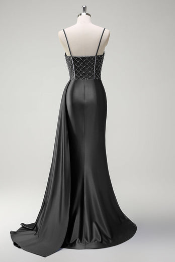 Sparkly Royal Blue Mermaid Corset Satin Long Prom Dress