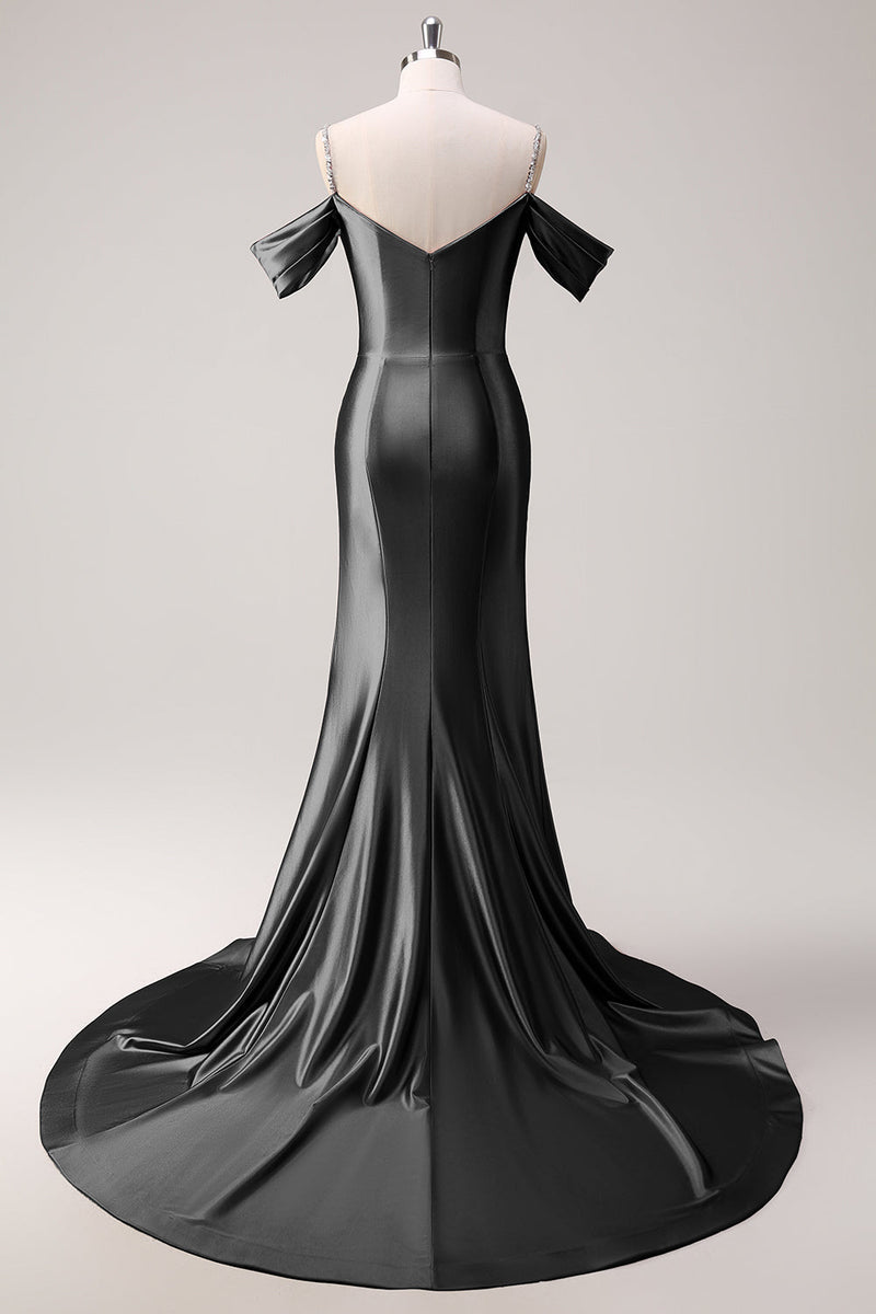 Load image into Gallery viewer, Golden Mermaid Cold Shoulder Sequined Ruched Long Prom Dress