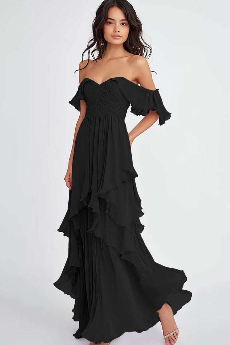 Load image into Gallery viewer, Ruffled Pleated Lilac Off the Shoulder A Line Formal Dress