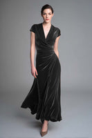 Load image into Gallery viewer, Velvet Caramel Ruched V Neck Long Formal Dress