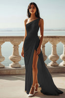 Load image into Gallery viewer, Chiffon Ivory One Shoulder Maxi Sheath Beach Engagement Dress with Slit