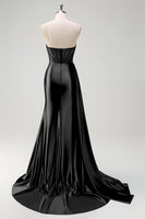 Load image into Gallery viewer, Navy Mermaid V Neck Corset Beaded Prom Dress with Slit