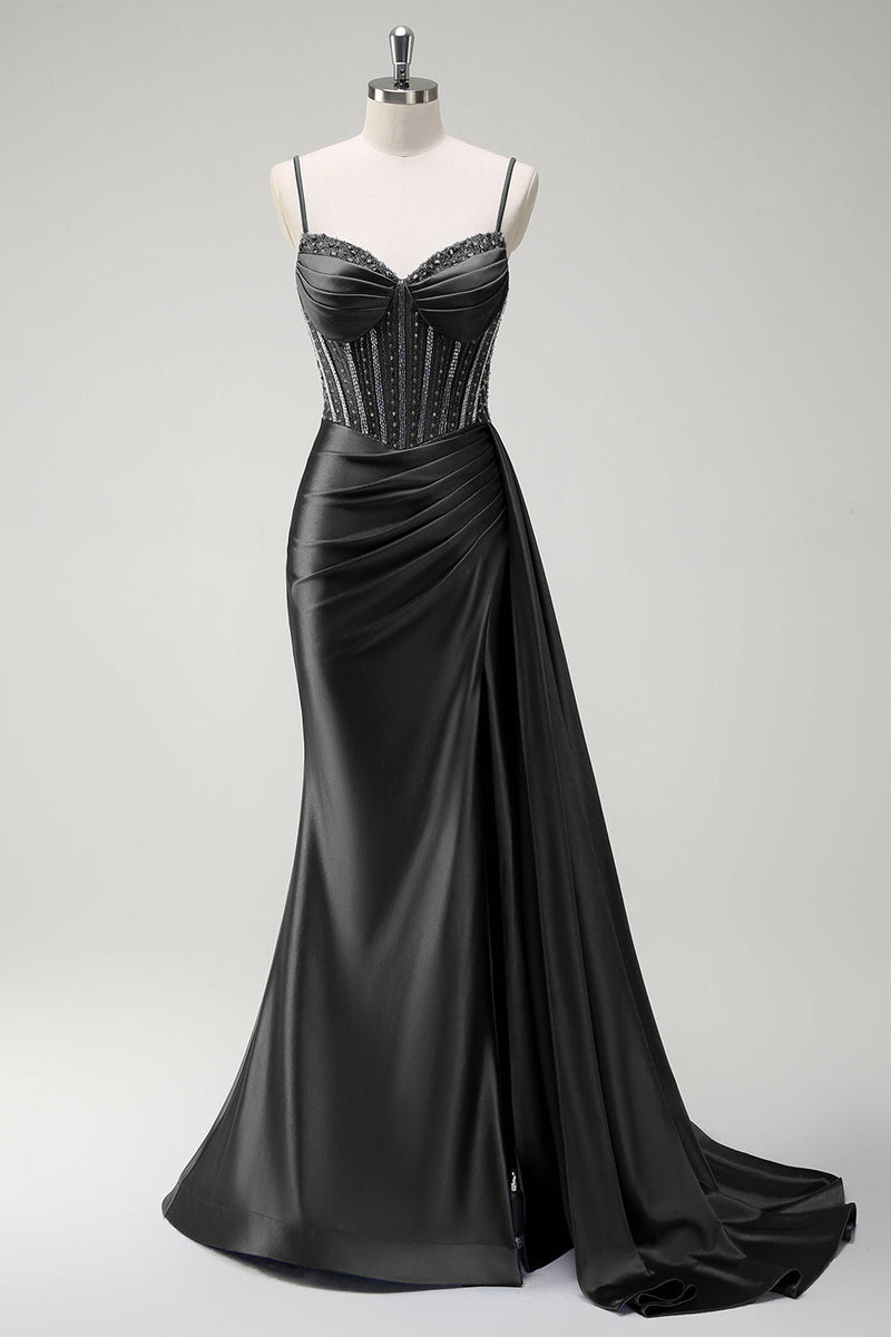 Load image into Gallery viewer, Sparkly Royal Blue Mermaid Corset Satin Long Prom Dress