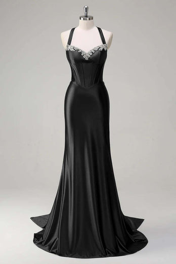 Dark Green Sparkly Beaded Corset Mermaid Spaghetti Straps Prom Dress