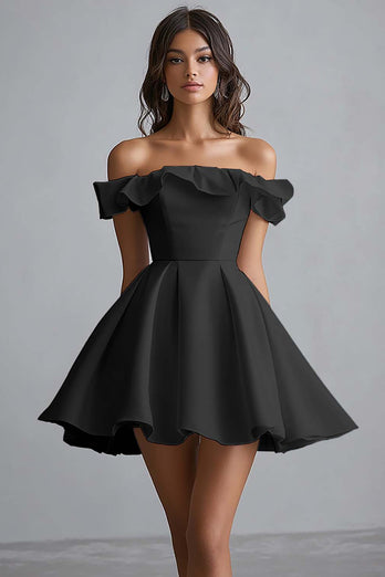 A Line Off The Shoulder Mini White Graduation Dress