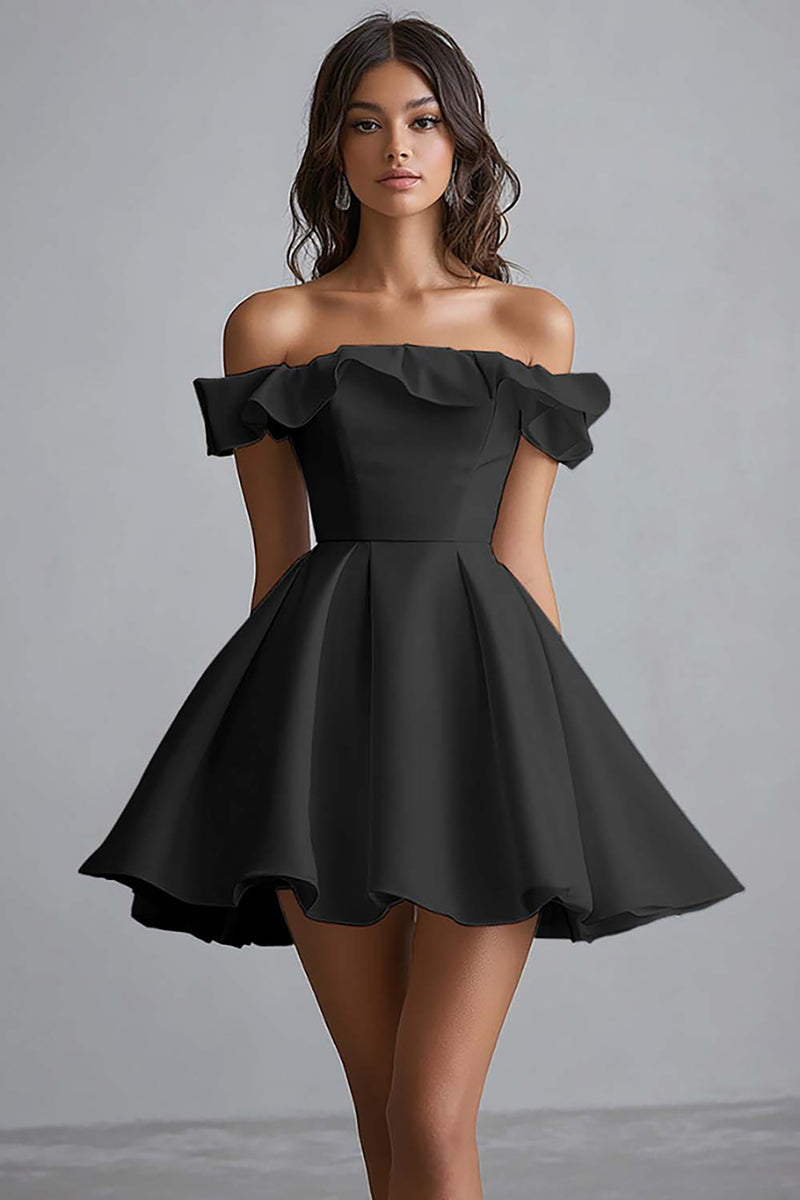 Load image into Gallery viewer, A Line Off The Shoulder Mini White Graduation Dress