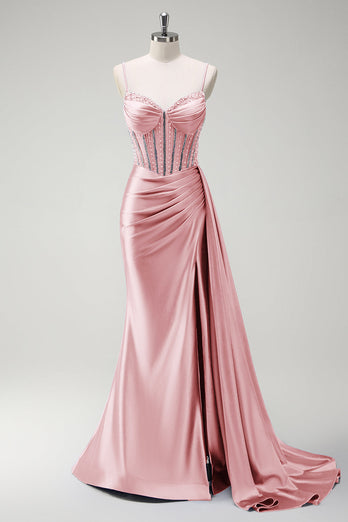 Sparkly Royal Blue Mermaid Corset Satin Long Prom Dress