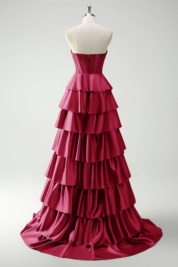 Green Sweetheart Princess Tiered Long Corset Prom Dress