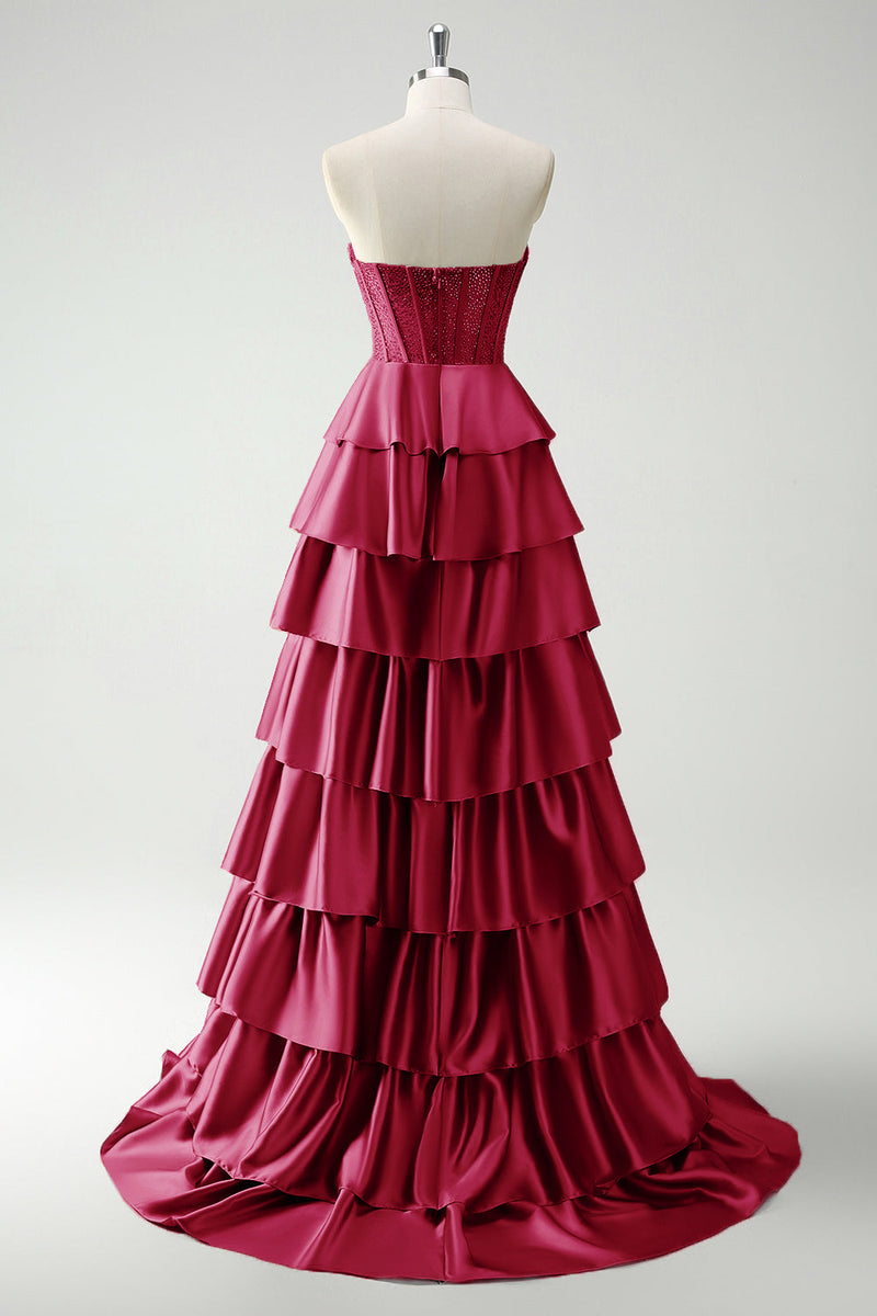 Load image into Gallery viewer, Green Sweetheart Princess Tiered Long Corset Prom Dress