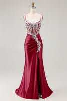 Load image into Gallery viewer, Grey Pink Spaghetti Straps Mermaid Long Prom Dress with Beading