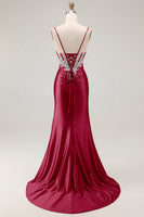 Load image into Gallery viewer, Grey Pink Spaghetti Straps Mermaid Long Prom Dress with Beading