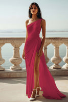 Load image into Gallery viewer, Chiffon Ivory One Shoulder Maxi Sheath Beach Engagement Dress with Slit