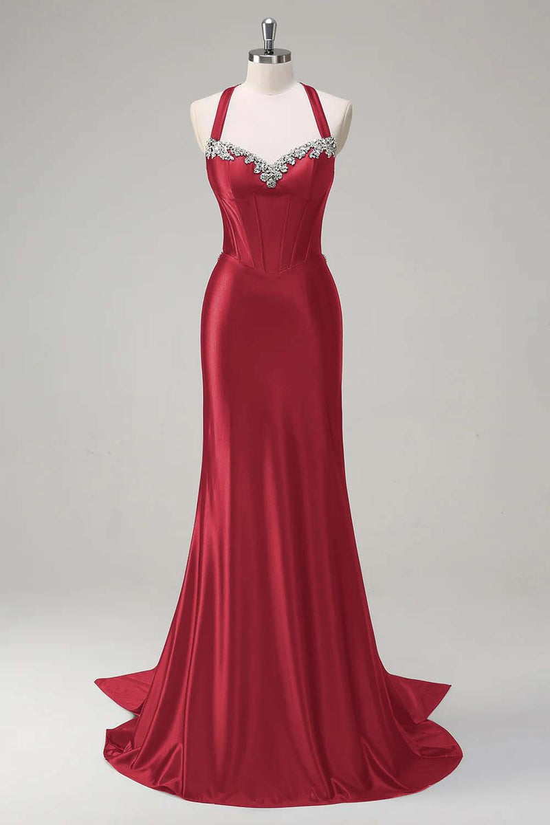 Load image into Gallery viewer, Dark Green Sparkly Beaded Corset Mermaid Spaghetti Straps Prom Dress