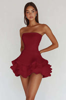 Load image into Gallery viewer, White Strapless A Line Tiered Matte Satin Graduation Dress