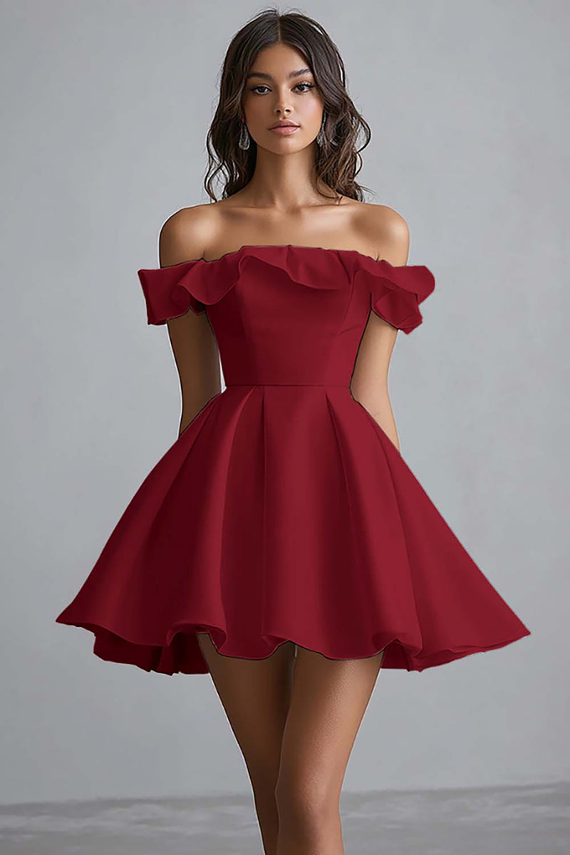 Load image into Gallery viewer, A Line Off The Shoulder Mini White Graduation Dress