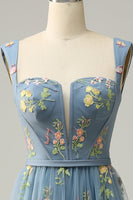 Load image into Gallery viewer, Green Tulle A Line Prom Dress with Embroidered