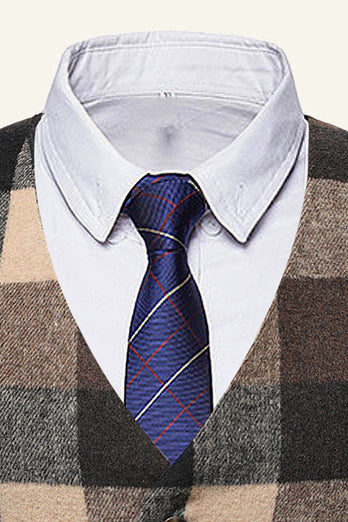 Lapel Brown Men's Suit Check Vest