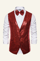 Load image into Gallery viewer, Sparkly Golden Lapel Sequins Men&#39;s Vest with Bow Tie