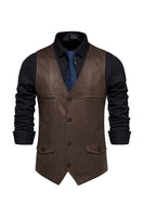 Load image into Gallery viewer, Brown V-Neck Suede Single-Breasted Men&#39;s Casual Vest