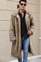 Load image into Gallery viewer, Brown Open Front Faux Fur Long Men Coat