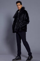Load image into Gallery viewer, Black Lapel Neck Cropped Faux Fur Men Coat