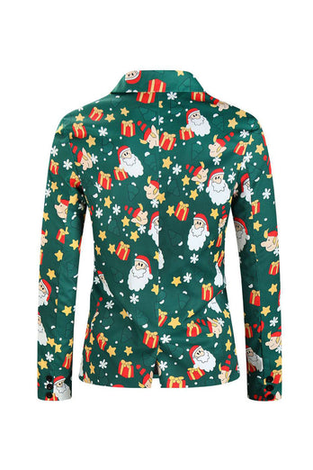 Men's Green Christmas Printed 3-Piece One Button Party Suits