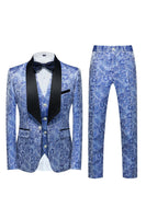 Load image into Gallery viewer, Light Blue Lapel Jacquard 3 Piece Men&#39;s Prom Suits