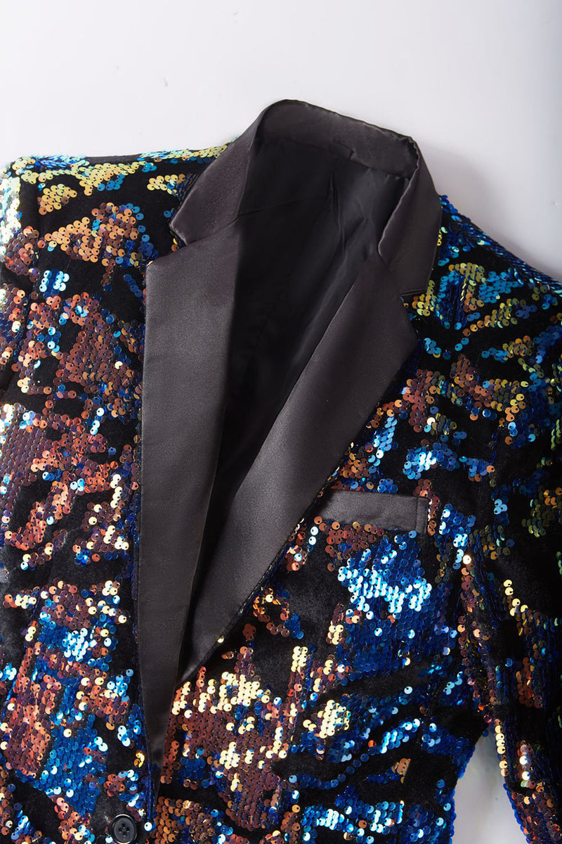 Load image into Gallery viewer, Sparkly Dark Blue Sequins Men&#39;s Blazer