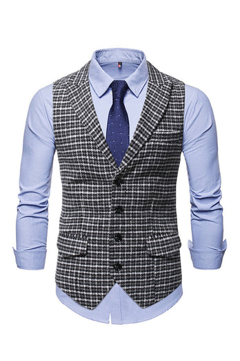 Check Single Breasted Peak Lapel Men's Suit Vest