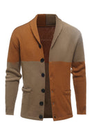 Load image into Gallery viewer, Brown Patchwork Shawl Collar Long Sleeves Men&#39;s Cardigan Sweater
