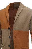 Load image into Gallery viewer, Brown Patchwork Shawl Collar Long Sleeves Men&#39;s Cardigan Sweater