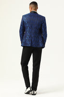 Load image into Gallery viewer, One Button Blue Shawl Lapel Jacquard Men&#39;s Prom Blazer