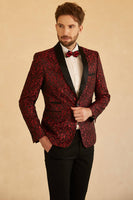 Load image into Gallery viewer, Red Shawl Lapel Jacquard One Button Men&#39;s Prom Blazer