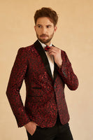 Load image into Gallery viewer, Red Shawl Lapel Jacquard One Button Men&#39;s Prom Blazer