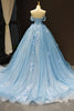 Load image into Gallery viewer, Blue Off the Shoulder Tulle Quinceanera Dresses with Appliques